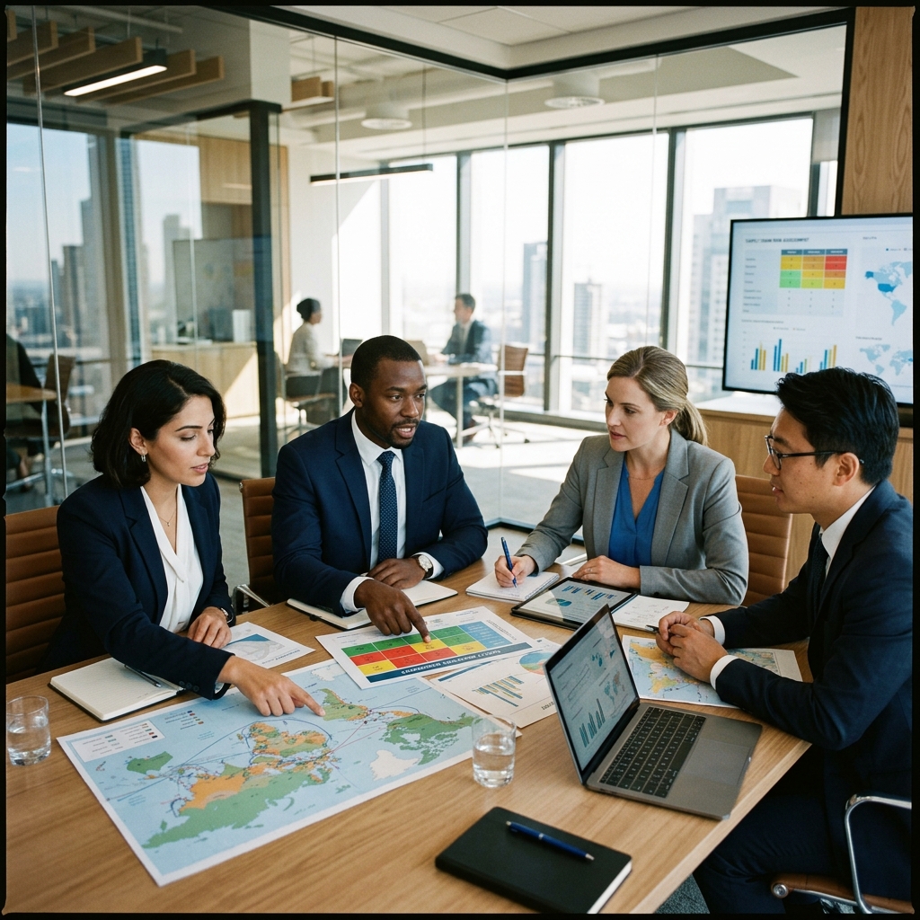 Consultores analizando riesgos logísticos